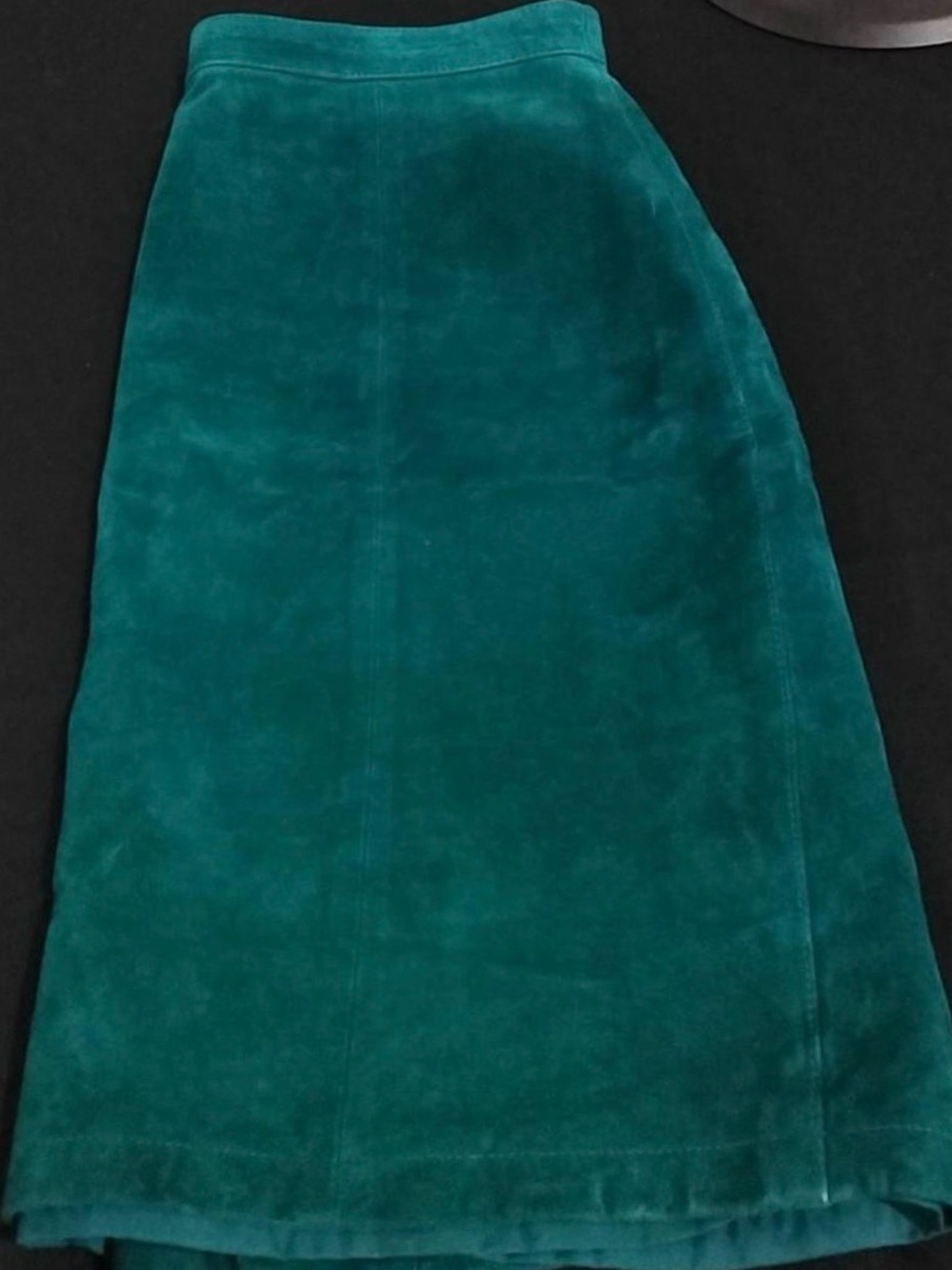 Vintage Teal Green Suede Leather Mini Skirt - Picture 2 of 6